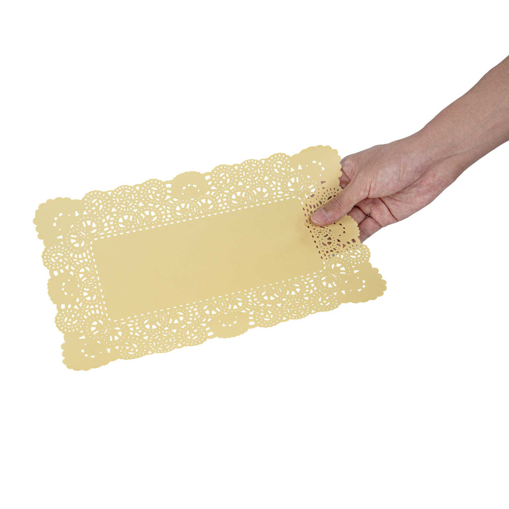 Pastry Tek Rectangle Yellow Paper Doilies - Lace - 12" x 7" - 100 count box