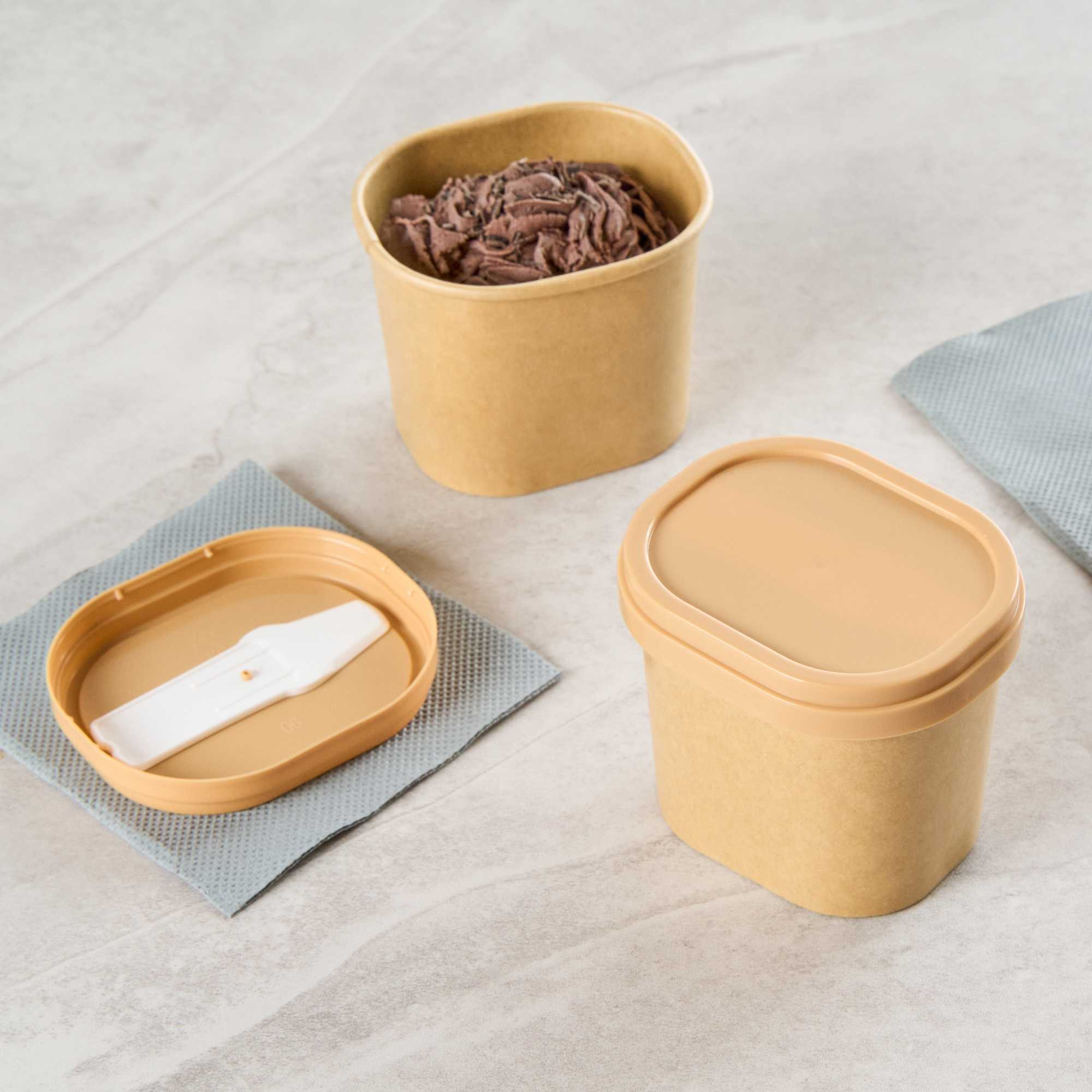 Coppetta Square Brown Plastic Lid - Fits 4 oz To Go Cup, with Spoon - 50 count box