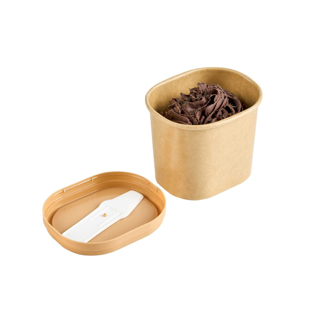 Coppetta Square Brown Plastic Lid - Fits 4 oz To Go Cup, with Spoon - 50 count box