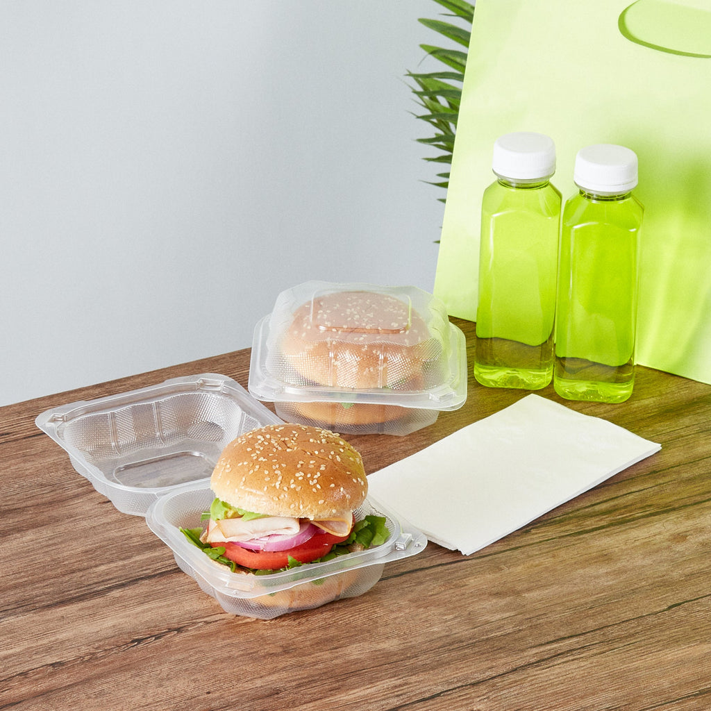 Chef 101 13 oz Square Clear Plastic Clamshell Container - Microwavable - 5 1/2" x 5 1/2" x 2 3/4" - 50 count box