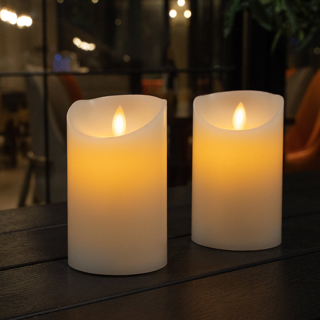 Fire Tek White Plastic Flameless Pillar Candle - Real Wax, Programmable - 3" x 3" x 5" - 1 count box