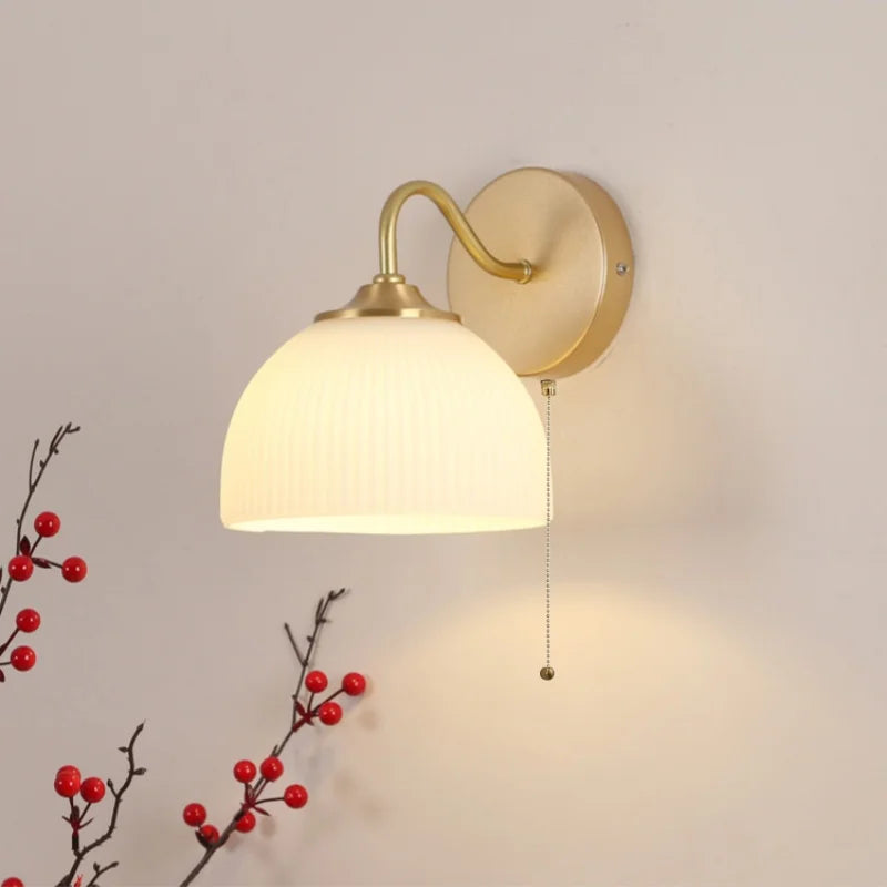 DecorBites™ Iron White Glass LED Wall Lamp Sconce Pull Chain Switch Nordic Modern Stair Light