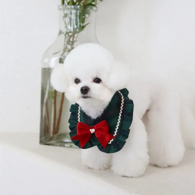 Plaid Ruffled Bow Pet Scarf