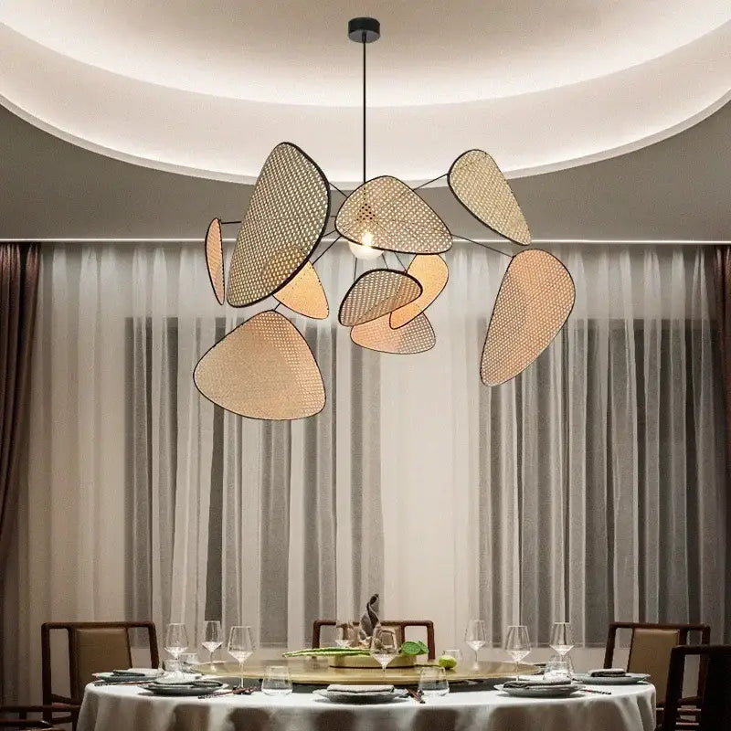 Black rattan ceiling chandelier – dining room mesh pendant light