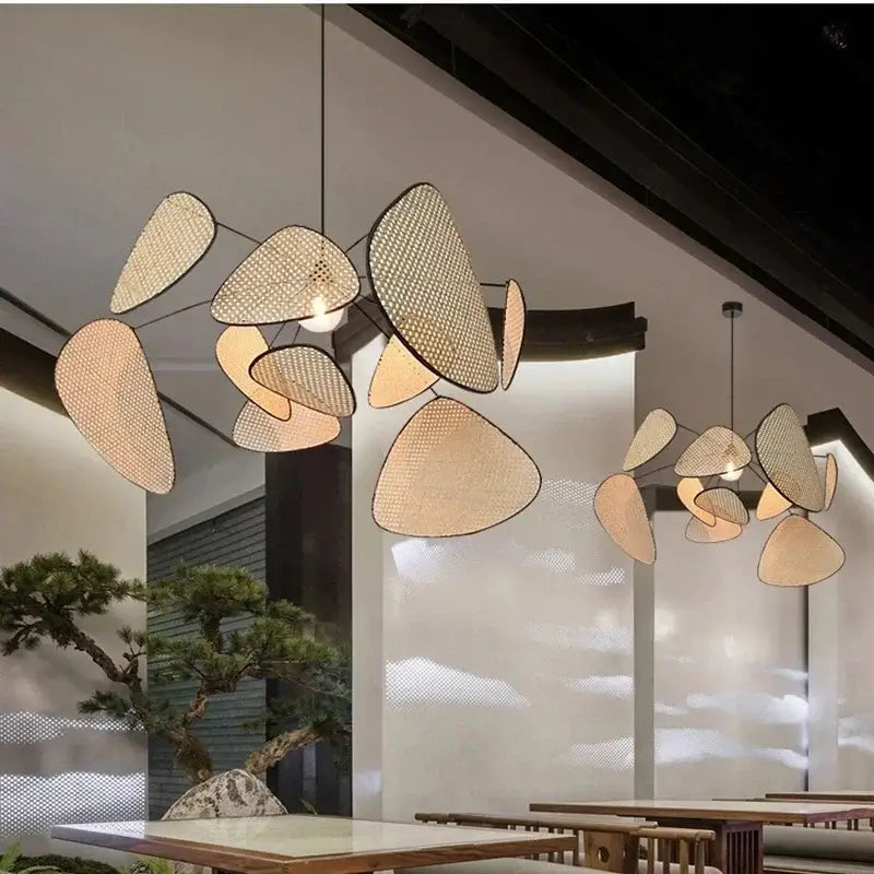 Black rattan ceiling chandelier – dining room mesh pendant light