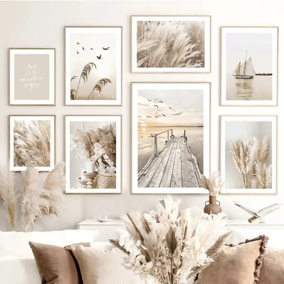 Vintage white sailboat bohemian beach wall art print bedroom decor