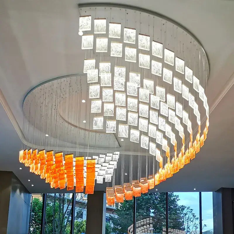 Modern orange & white acrylic chandelier lights living room decor