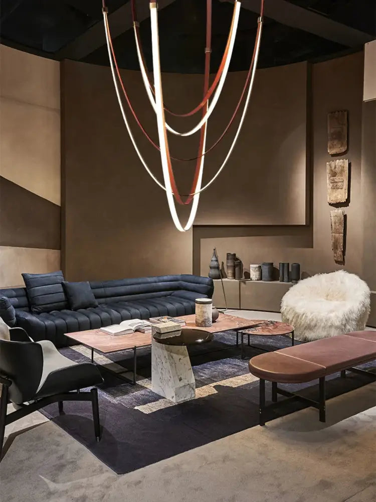 Modern flexible leather belt led chandelier – living room light