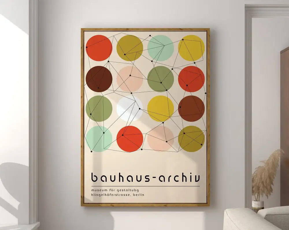 Bauhaus geometric canvas art orange & pink living room framed poster