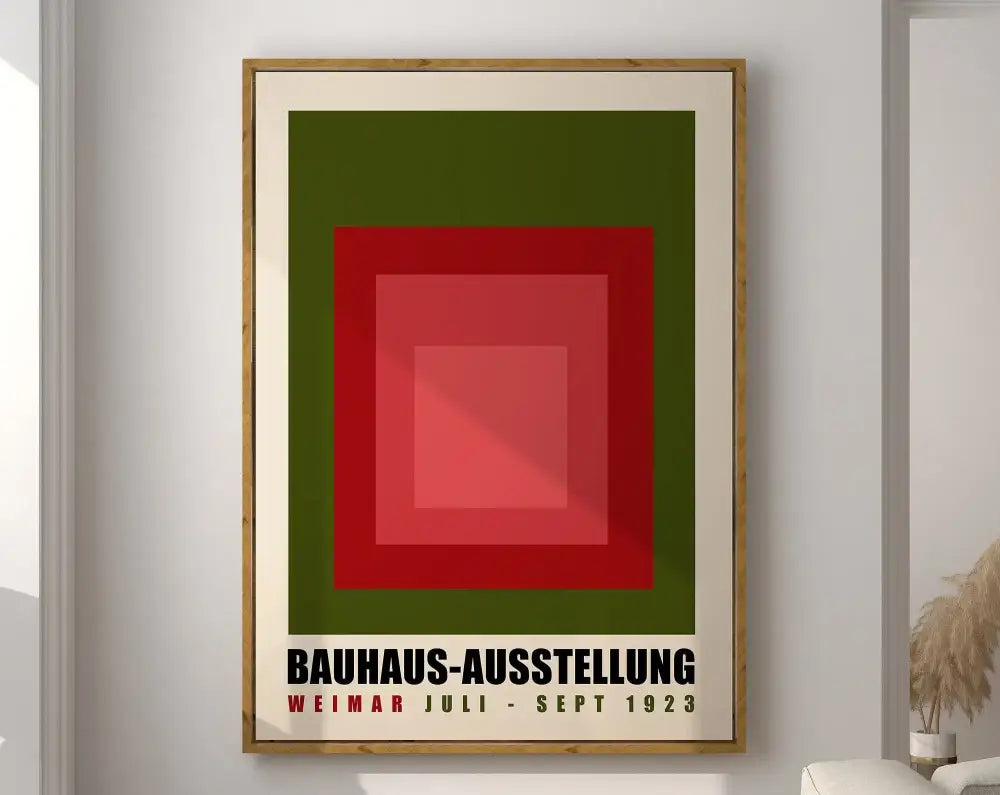 Bauhaus geometric canvas art orange & pink living room framed poster