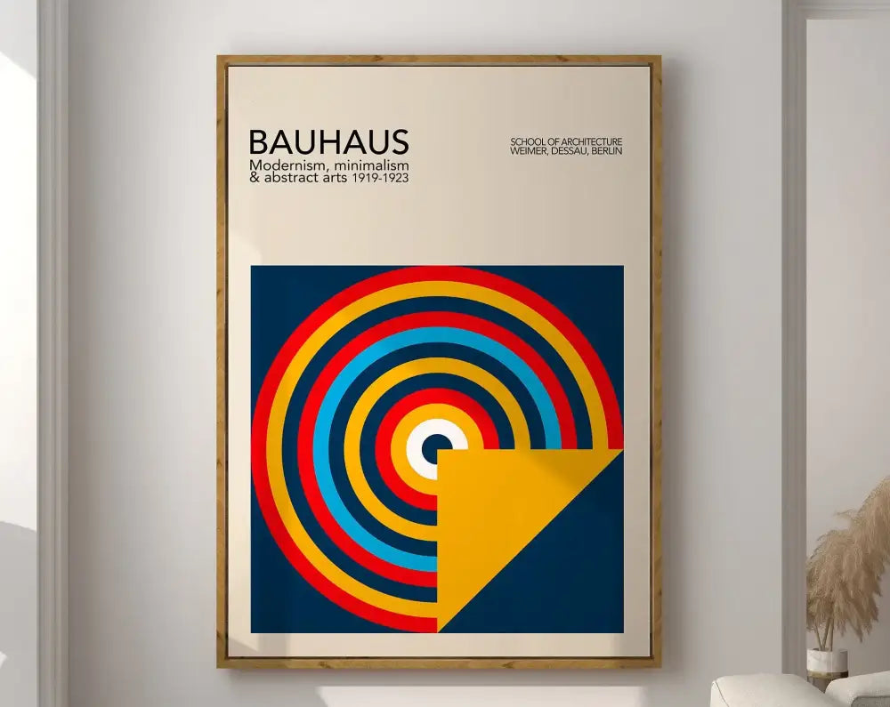 Bauhaus geometric canvas art orange & pink living room framed poster