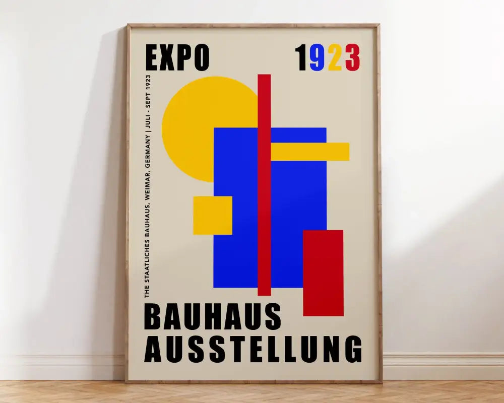 Bauhaus geometric canvas art orange & pink living room framed poster