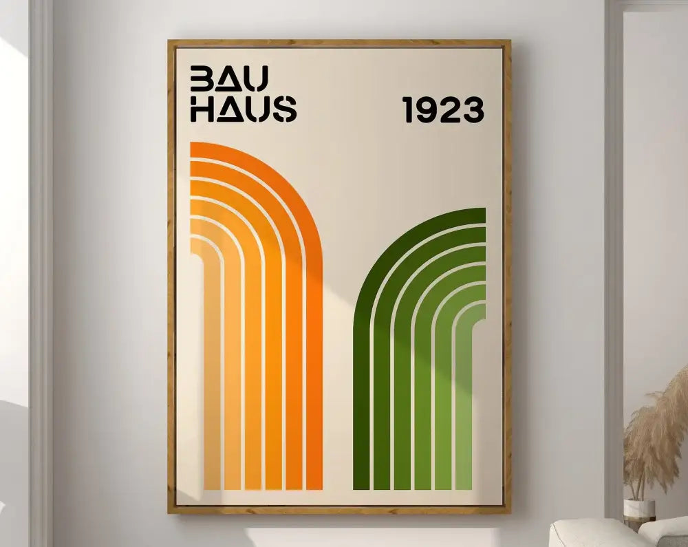 Bauhaus geometric canvas art orange & pink living room framed poster