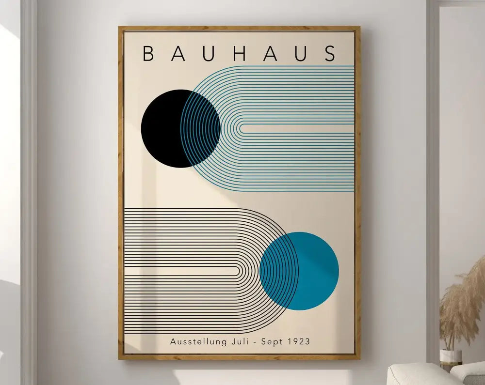 Pink & green geometric bauhaus canvas print living room wall art