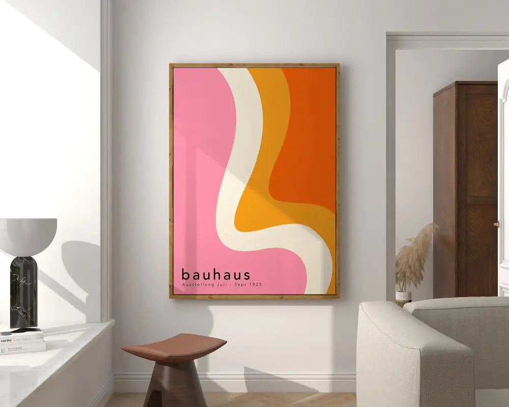 Pink & green geometric bauhaus canvas print living room wall art