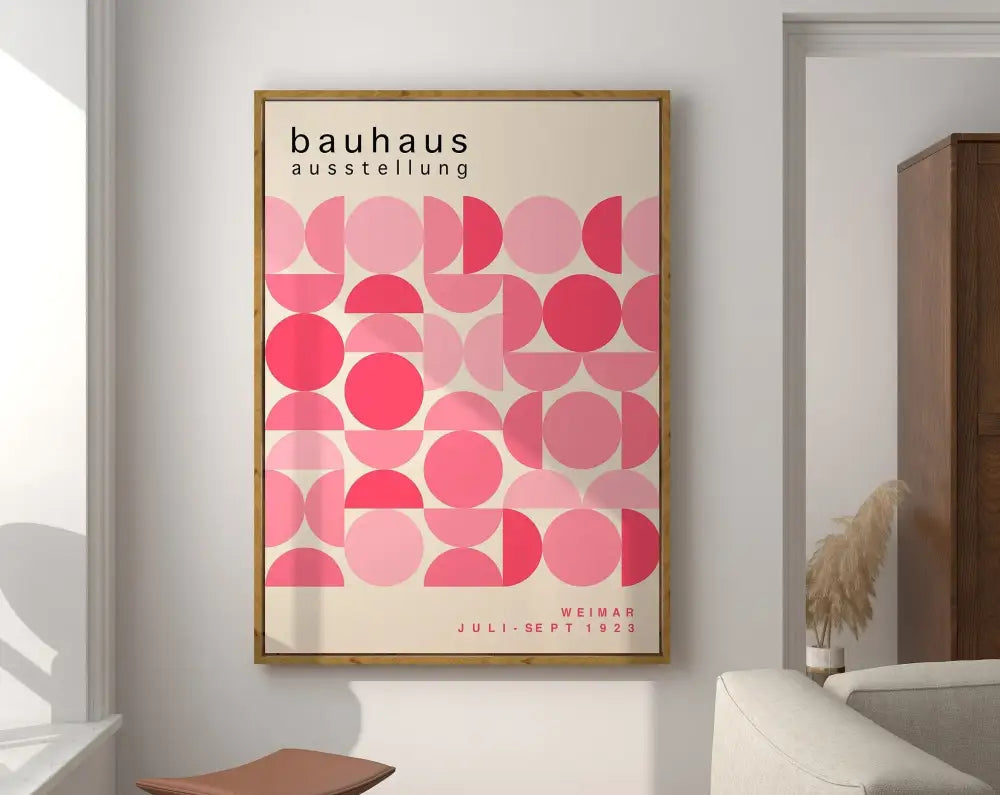 Pink & green geometric bauhaus canvas print living room wall art
