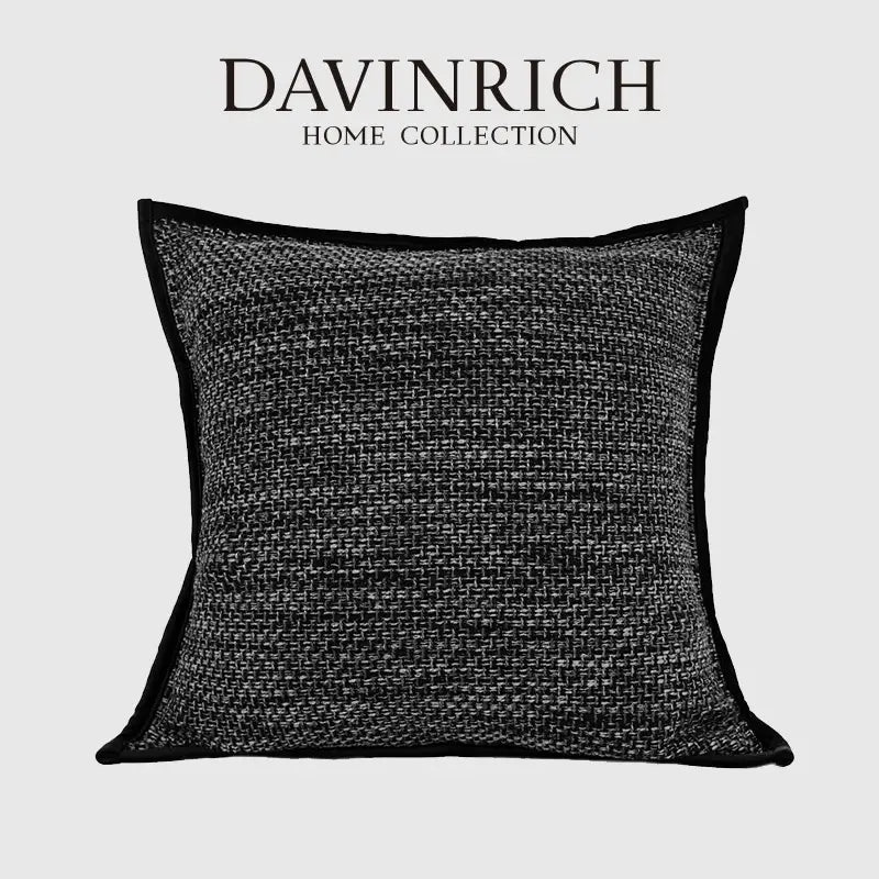 Black textured luxe linen blend cushion covers living room decor