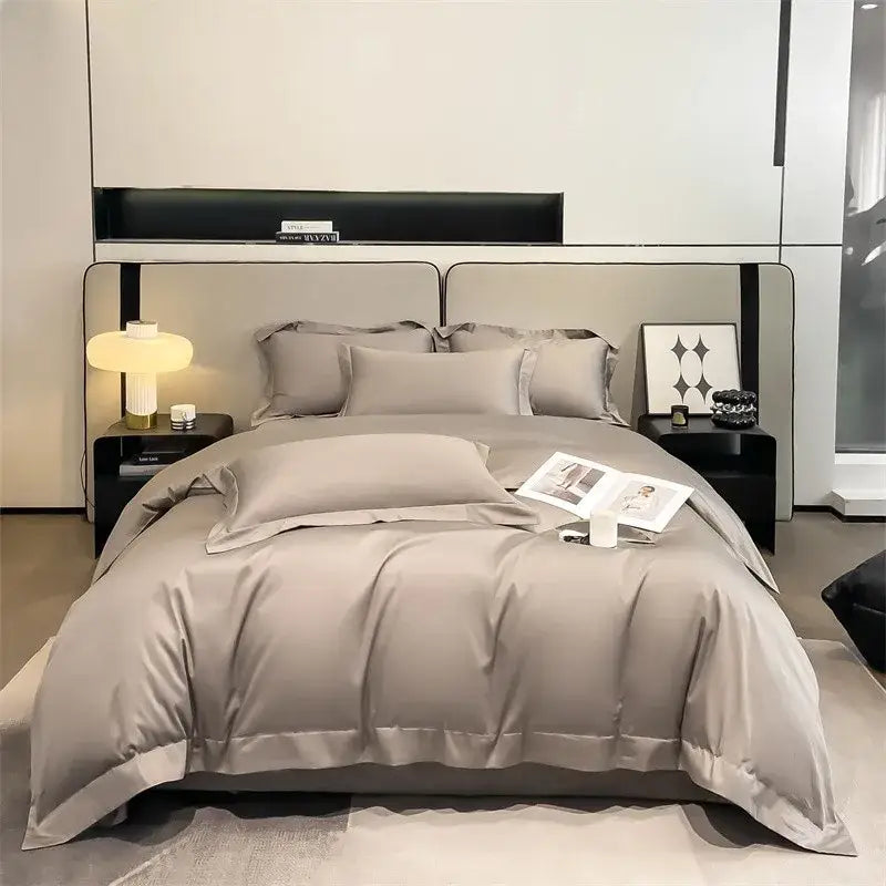 Luxurious beige satin egyptian cotton duvet cover bedroom set