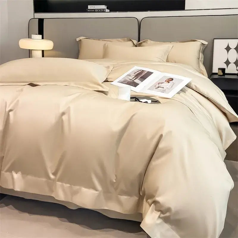Luxurious beige satin egyptian cotton duvet cover bedroom set