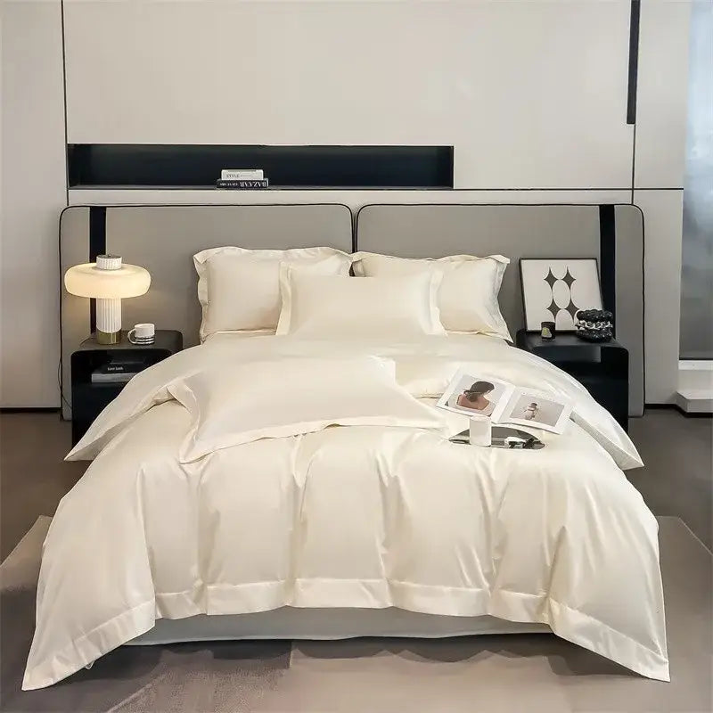 Luxurious beige satin egyptian cotton duvet cover bedroom set