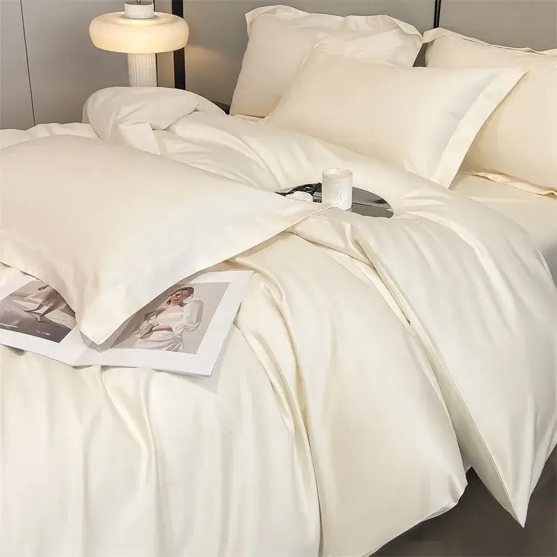 Luxurious beige satin egyptian cotton duvet cover bedroom set