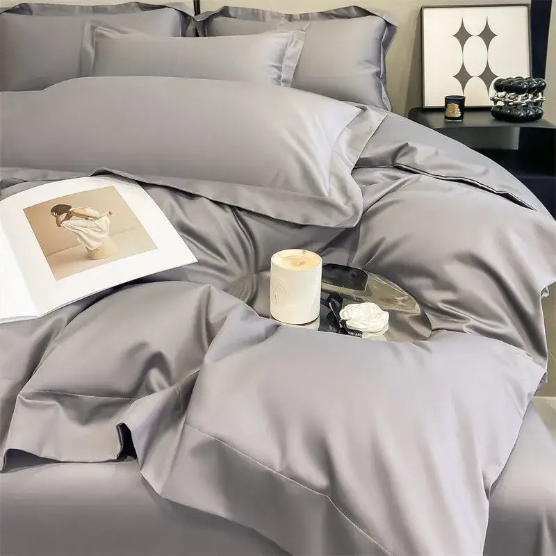 Luxurious white satin egyptian cotton duvet cover bedroom bedding