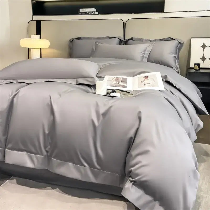 Luxurious white satin egyptian cotton duvet cover bedroom bedding