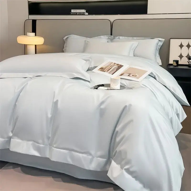 Luxurious beige satin egyptian cotton duvet cover bedroom set