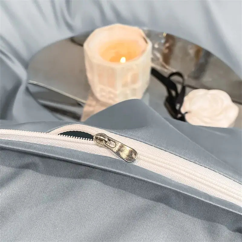 Luxurious beige satin egyptian cotton duvet cover bedroom set