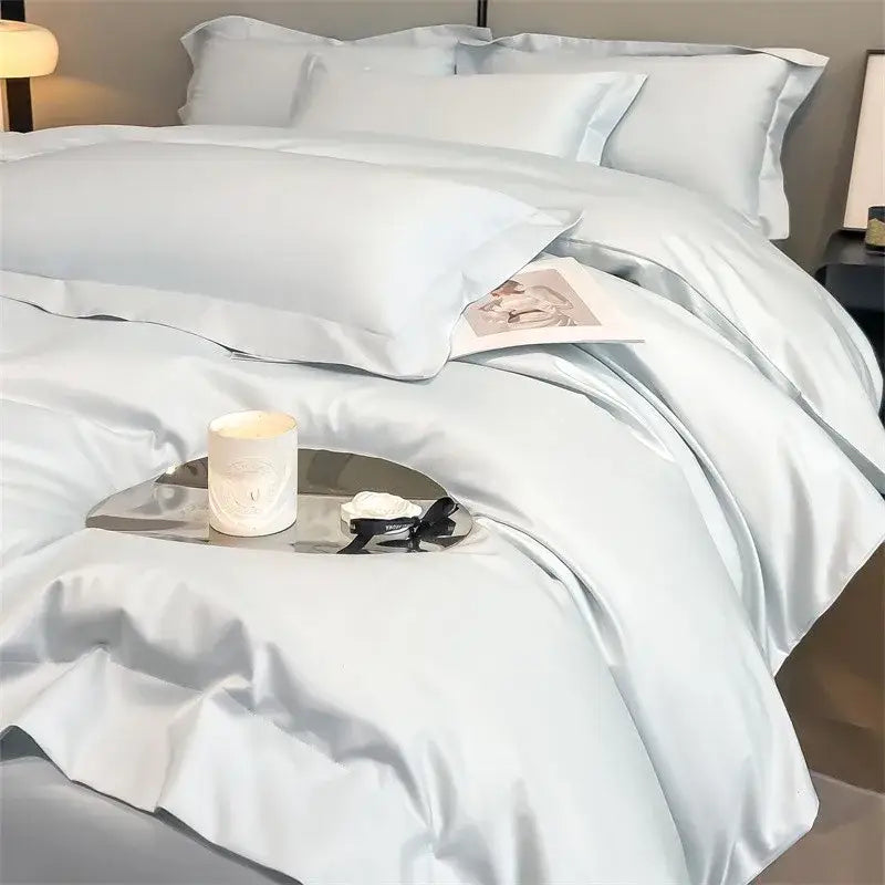 Luxurious beige satin egyptian cotton duvet cover bedroom set