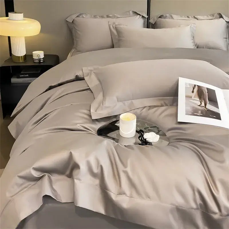 Luxurious white satin egyptian cotton duvet cover bedroom bedding