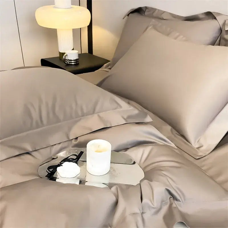 Luxurious beige satin egyptian cotton duvet cover bedroom set