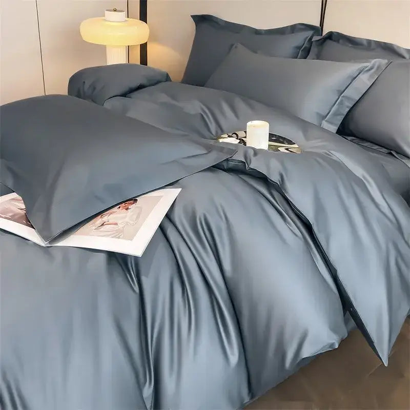Luxurious white satin egyptian cotton duvet cover bedroom bedding