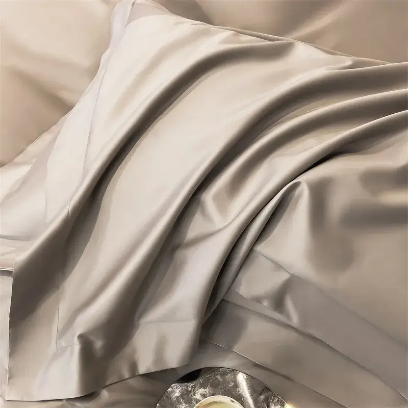 Luxurious beige satin egyptian cotton duvet cover bedroom set