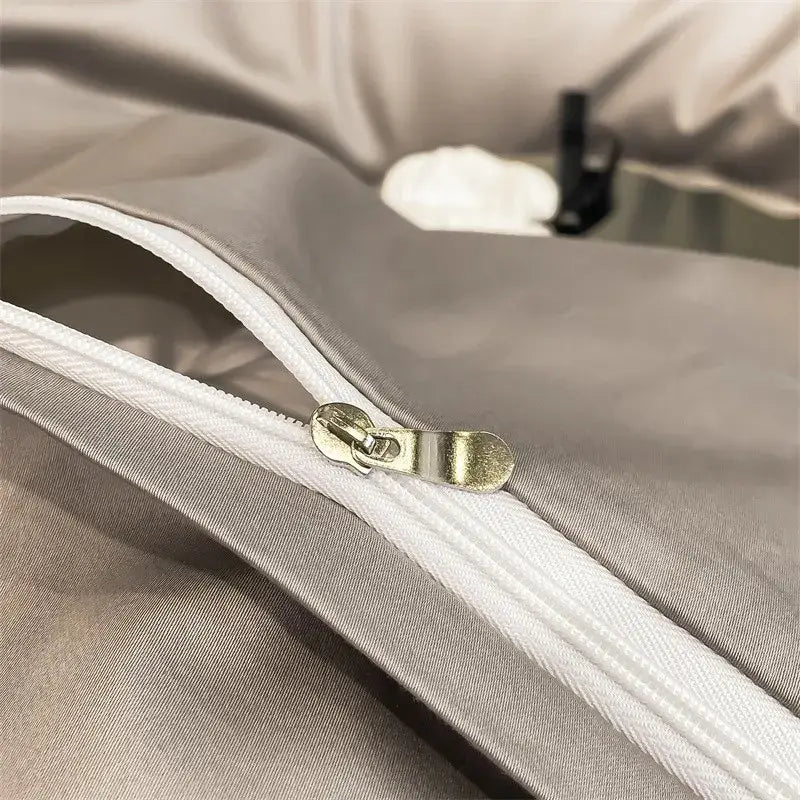 Luxurious beige satin egyptian cotton duvet cover bedroom set