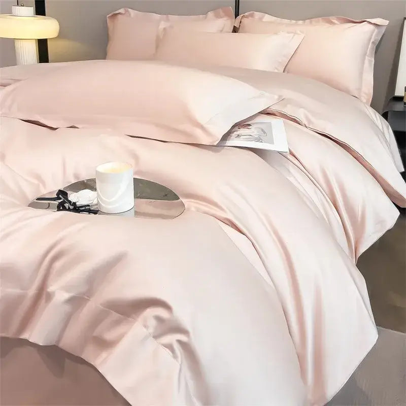 Luxurious beige satin egyptian cotton duvet cover bedroom set
