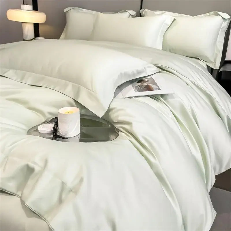 Luxurious beige satin egyptian cotton duvet cover bedroom set