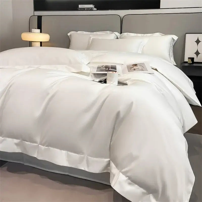 Luxurious beige satin egyptian cotton duvet cover bedroom set