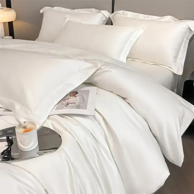 Luxurious beige satin egyptian cotton duvet cover bedroom set
