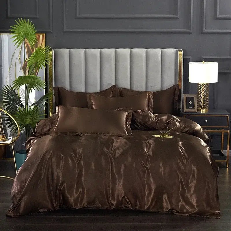 Luxurious turquoise satin bed sheet set bedroom duvet cover