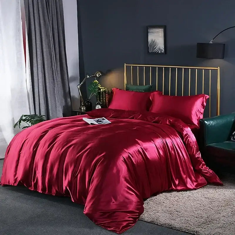 Luxurious turquoise satin bed sheet set bedroom duvet cover