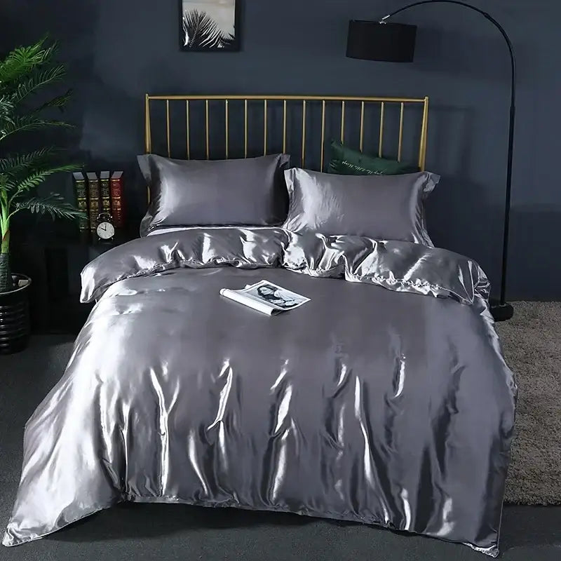 Luxurious turquoise satin bed sheet set bedroom duvet cover