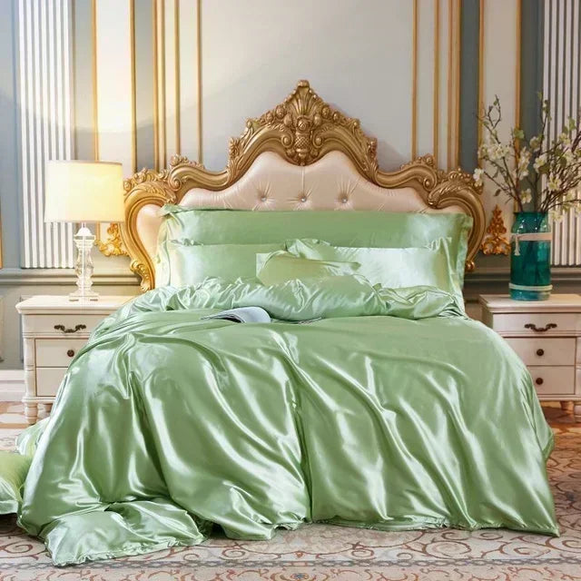 Luxurious silver satin duvet cover bedroom bedding set