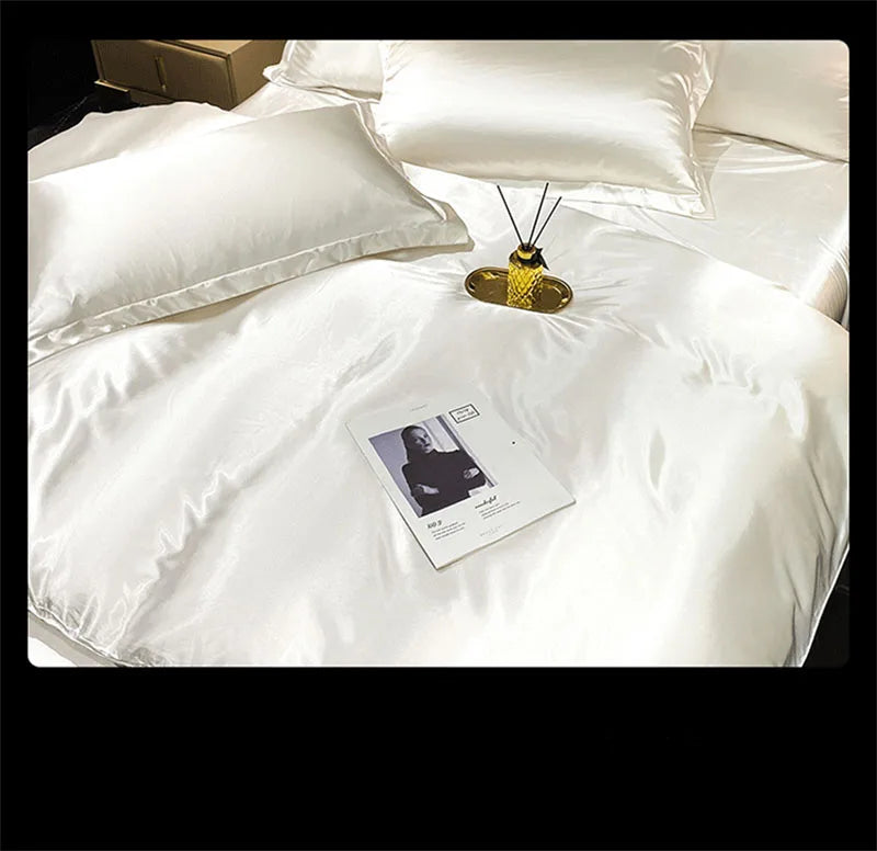 Luxurious silver satin duvet cover bedroom bedding set