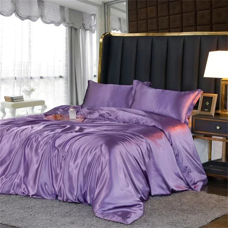 Luxurious silver satin duvet cover bedroom bedding set
