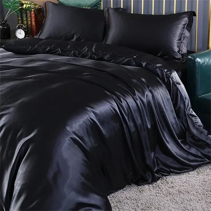 Luxurious silver satin duvet cover bedroom bedding set