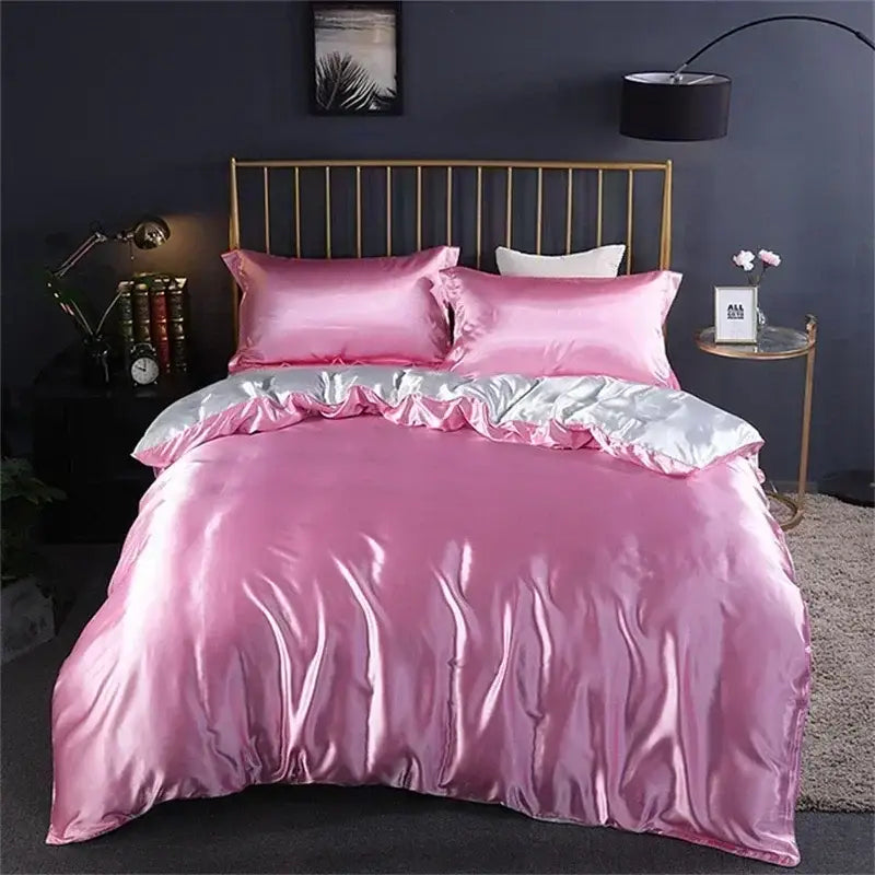 Luxurious silver satin duvet cover bedroom bedding set