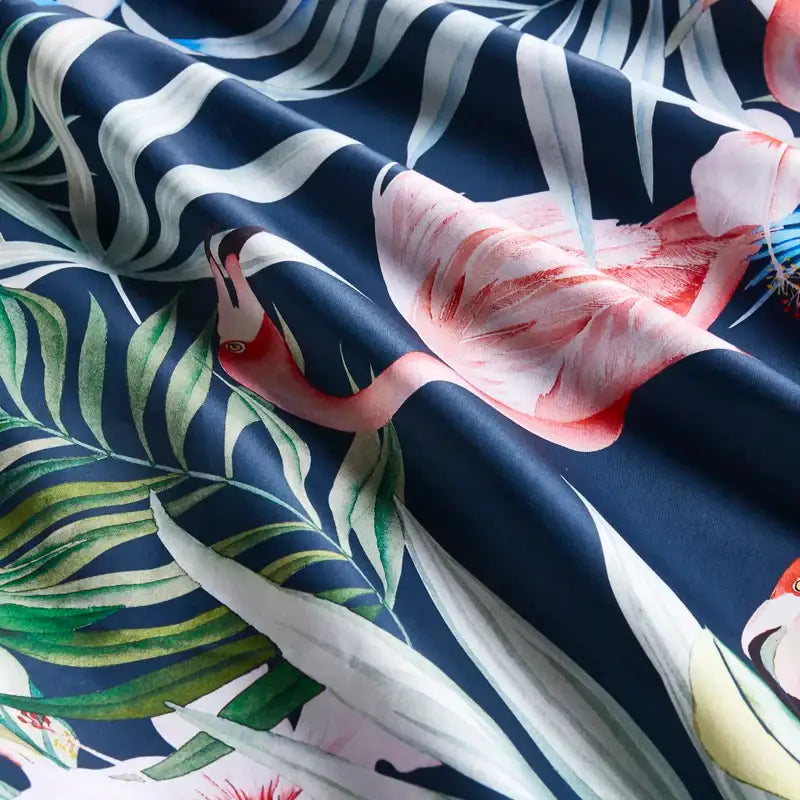 Luxury flamingo and leaf egyptian cotton duvet cover bedroom set