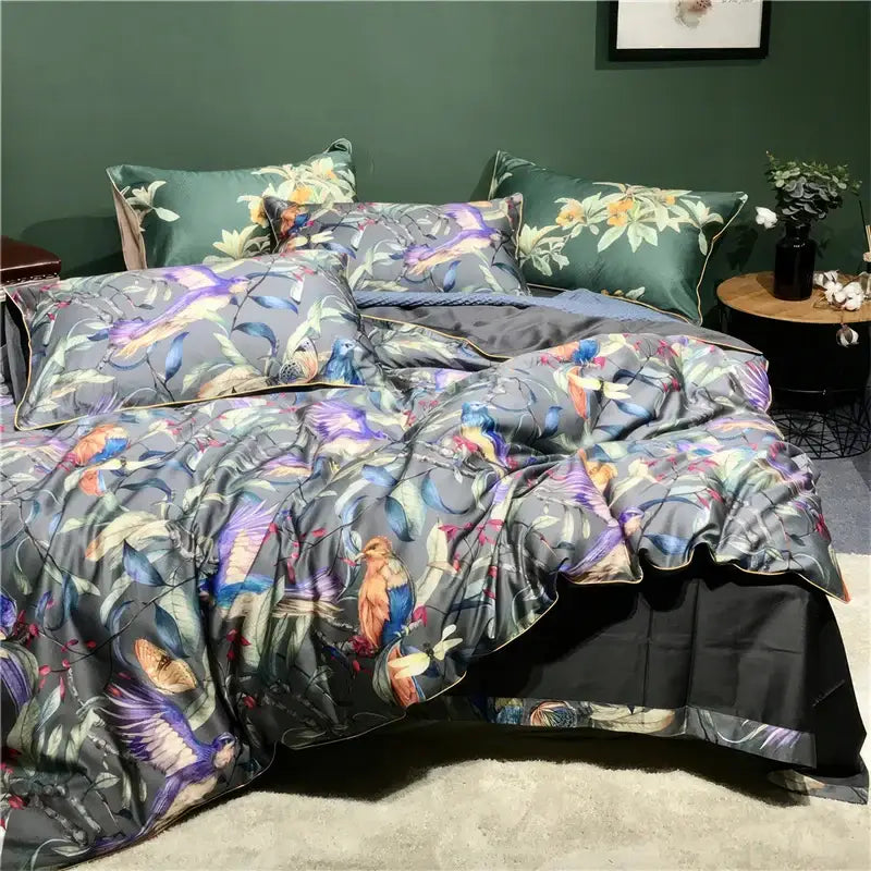 Luxury teal & pink egyptian cotton duvet cover bedroom bedding set