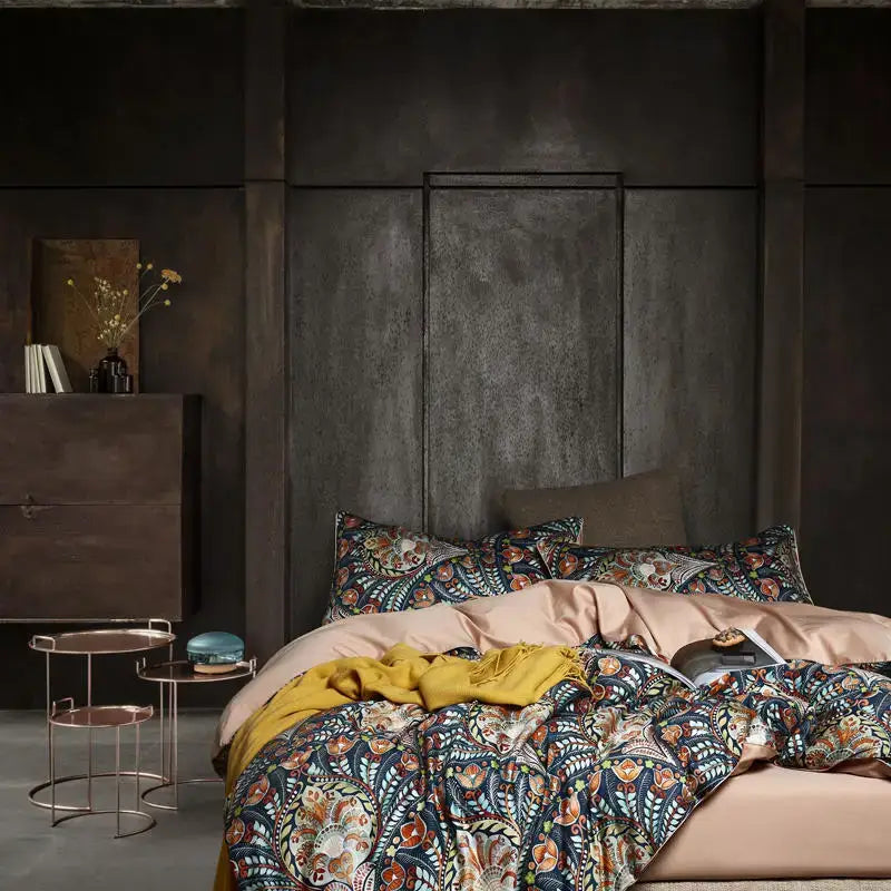 Luxury flamingo and leaf egyptian cotton duvet cover bedroom set